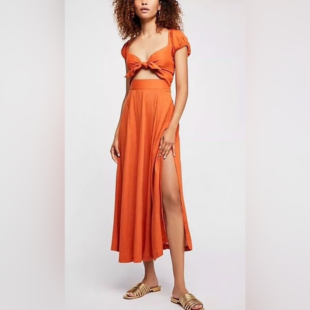 Free People Vibrant Orange A-Line Midi Dress